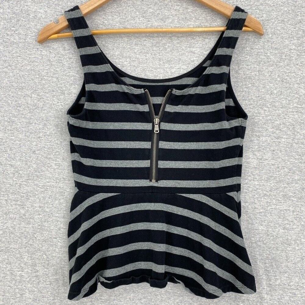 Express Tank Top Womens Small Petite Back Gray Striped 1/2 Zip Front Swing Skirt